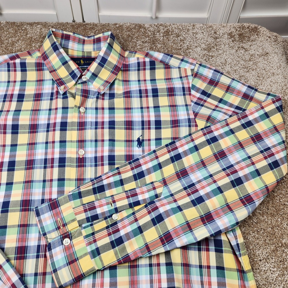 Polo Ralph Lauren Mens Custom Fit Plaid Button Down Shirt Multi Color Large